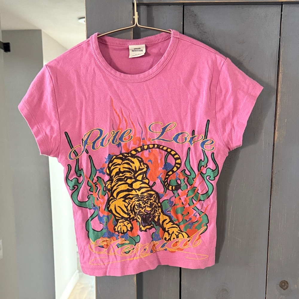 Urban Outfitters Pink Kids Tee with Tiger and Flames